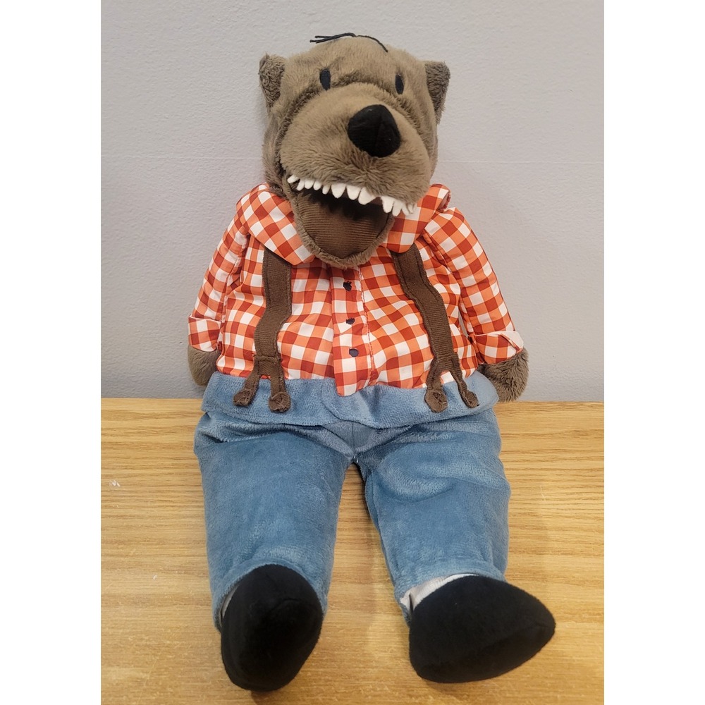 IKEA Lufsig Big Bad Wolf Plush 19" Retired Stuffed Animal Red Gingham Shirt
